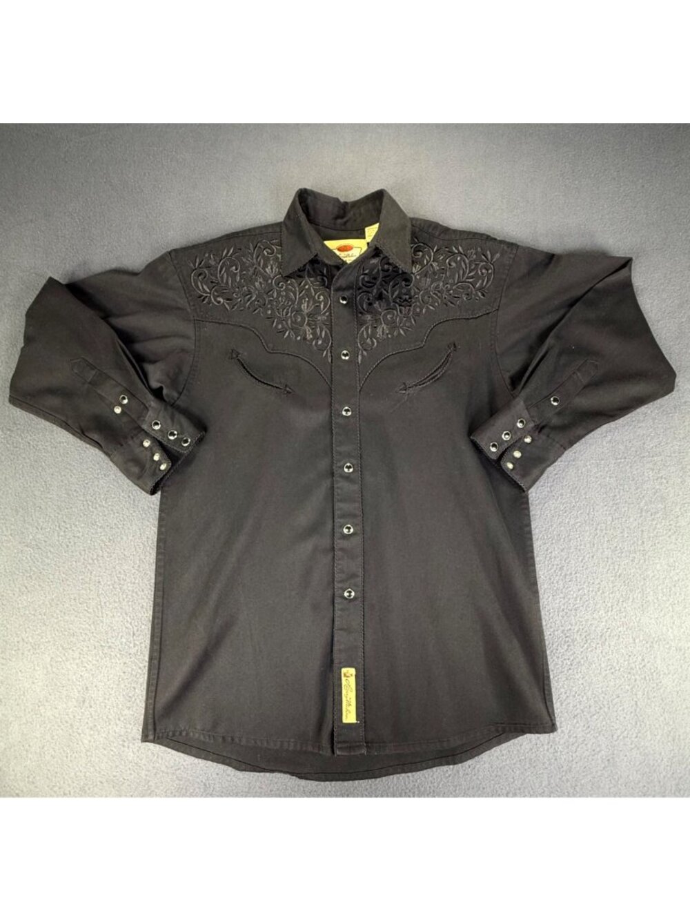 Larry Mahan Cowboy Collection Pearl Snap Shirt Black Floral Embroidered Mens S